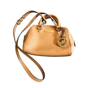 Michael Kors Leather Cross Body Brown Satchel w/ Gold Medallion